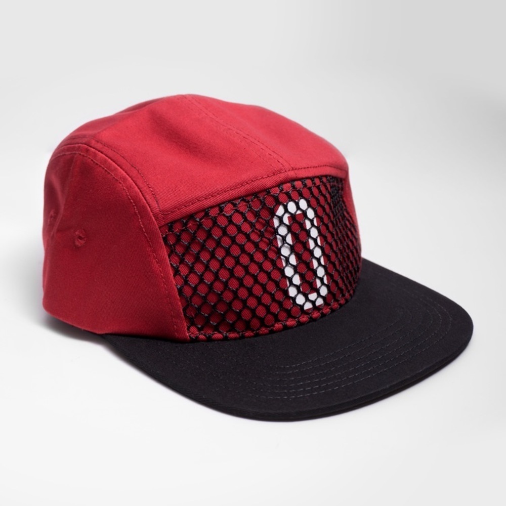 Shutout Red and Black Mesh 5 panel Cap